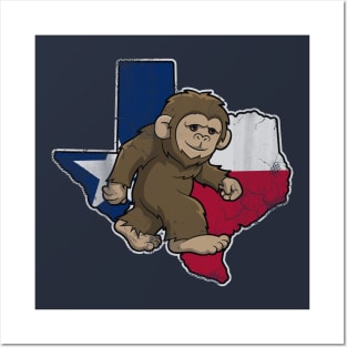 Texas Bigfoot Sasquatch Squatch Texan Map Flag Posters and Art